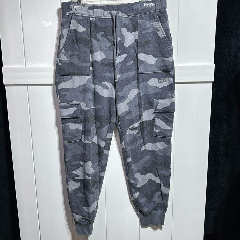 Pink grey camo cargo sweat pants